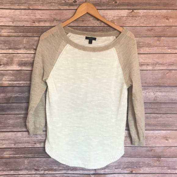 J. Crew Sweaters - J.Crew white tan baseball style light fit sweater